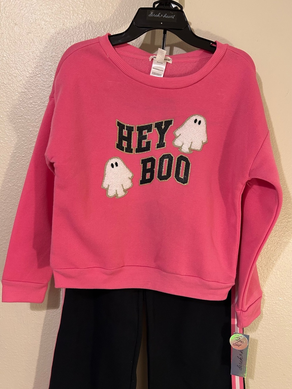 Derek Heart Hey Boo Pink Ghost Sweatsuit Set Girls Size 10